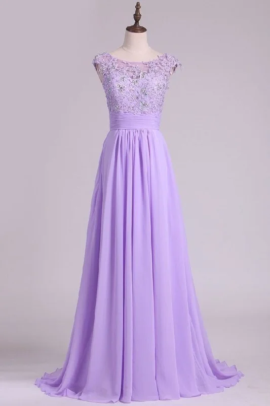 2024 New Arrival Bateau Prom Dresses A Line Chiffon With Applique And PR8RBC12