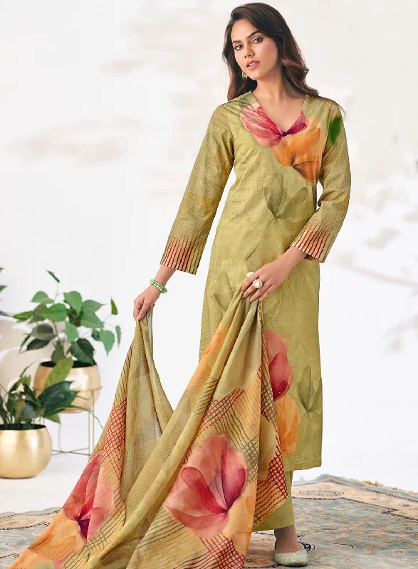 Green Pure Cotton Lawn Printed Unstitched Suit Dress Material