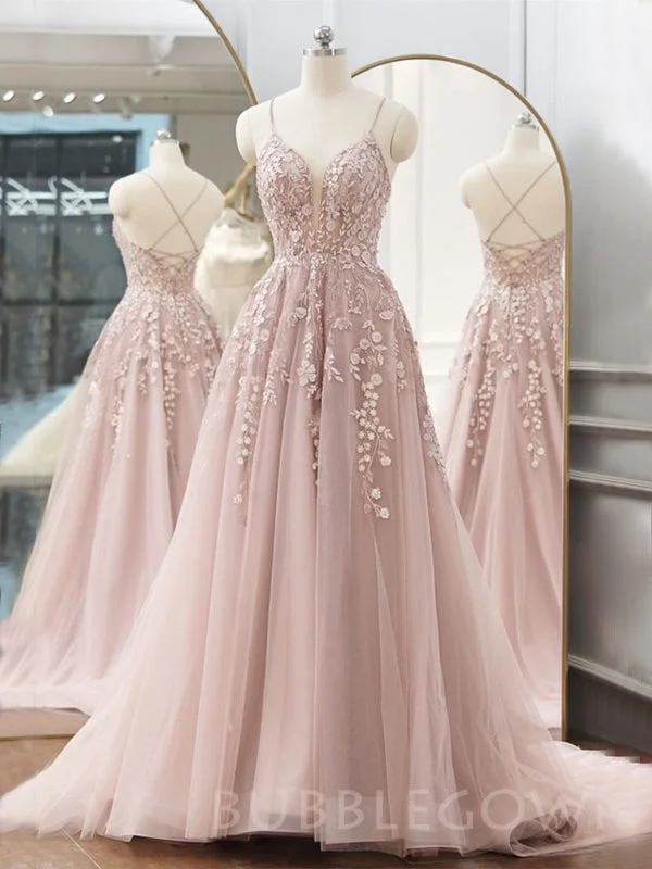 Deep V-neck Dusty Purple Tulle Appliques A-line Long Evening Prom Dresses, Cheap Custom Prom Dresses, MR7965 Deep V-neck Dusty Purple Tulle Appliques A-line Long Evening Prom Dresses, Cheap Custom Prom Dresses, MR7965