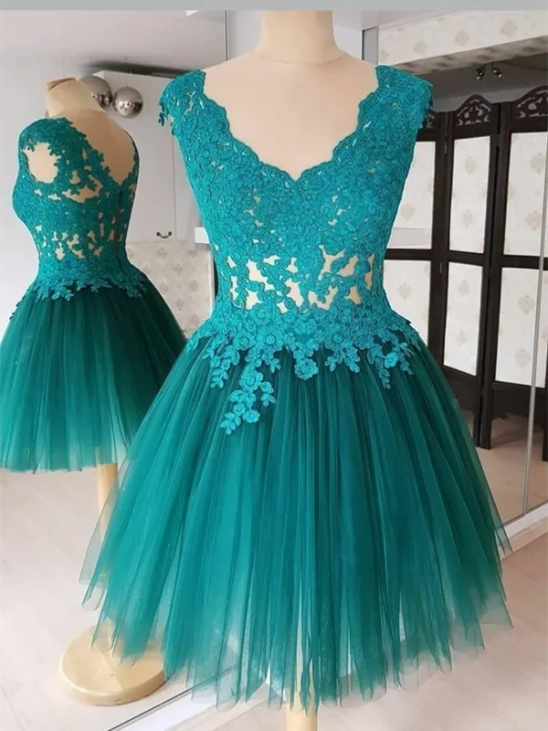 A Line V Neck Lace Green Short Prom Dresses, V Neck Lace Green Short Formal Evening Graduation Dresses, Short Green Lace Homecoming Dresses A Line V Neck Lace Green Short Prom Dresses, V Neck Lace Green Short Formal Evening Graduation Dresses, Short Green Lace Homecoming Dresses