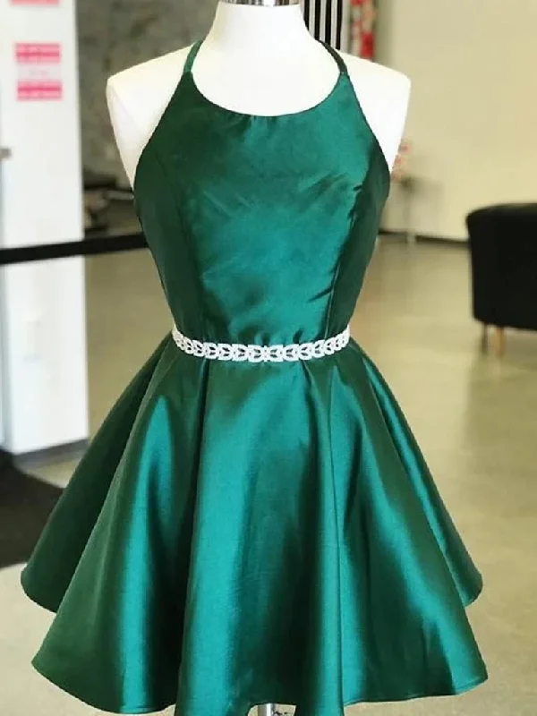 A Line Halter Neck Short Emerald Green Prom Dresses, Short Emerald Green Formal Evening Homecoming Graduation Dresses A Line Halter Neck Short Emerald Green Prom Dresses, Short Emerald Green Formal Evening Homecoming Graduation Dresses