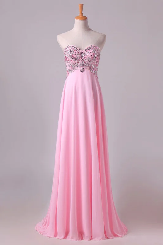 2024 New Prom Dresses Sweetheart Chiffon With Beading Floor PB9L4BNF