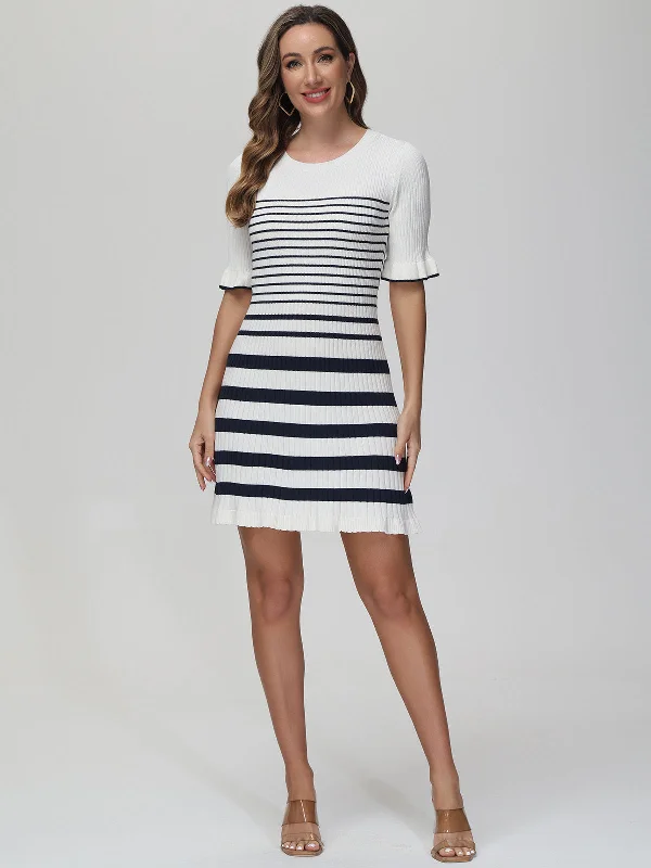 Stripe Ruffle Cuffs Dress