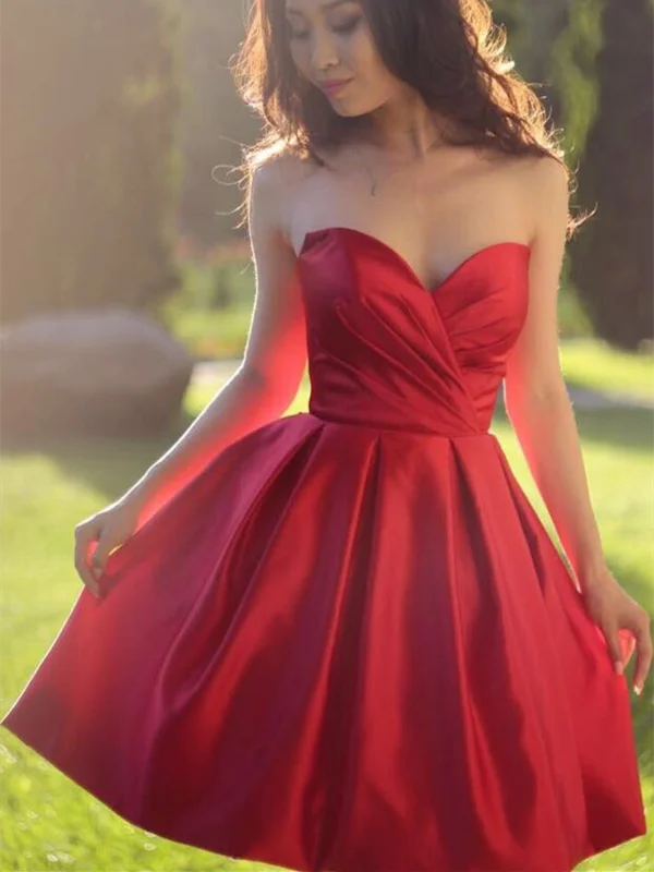 Red Elegant Simple Sweetheart Neck Short Satin Pron Dresses, Red Short Sweetheart Formal Evening Homecoming Dresses Red Elegant Simple Sweetheart Neck Short Satin Pron Dresses, Red Short Sweetheart Formal Evening Homecoming Dresses