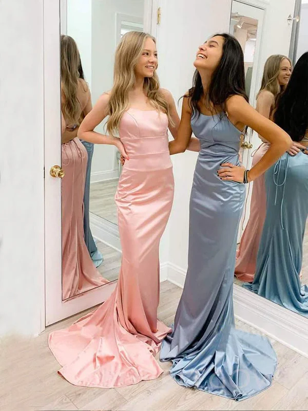 Pink/Grey Satin Spaghetti Straps Mermaid Long Evening Prom Dresses, Cheap Custom Prom Dresses, MR7913 Pink/Grey Satin Spaghetti Straps Mermaid Long Evening Prom Dresses, Cheap Custom Prom Dresses, MR7913