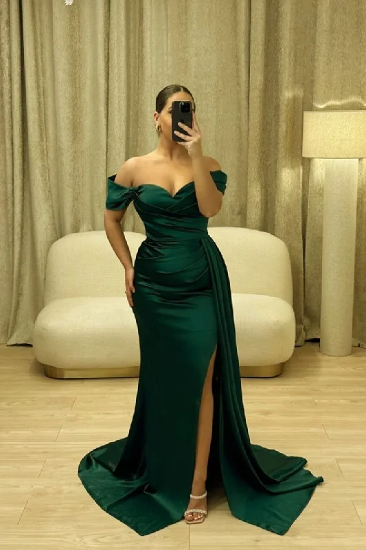 Green Off The Shoulder Mermaid Prom Dresses Y5440