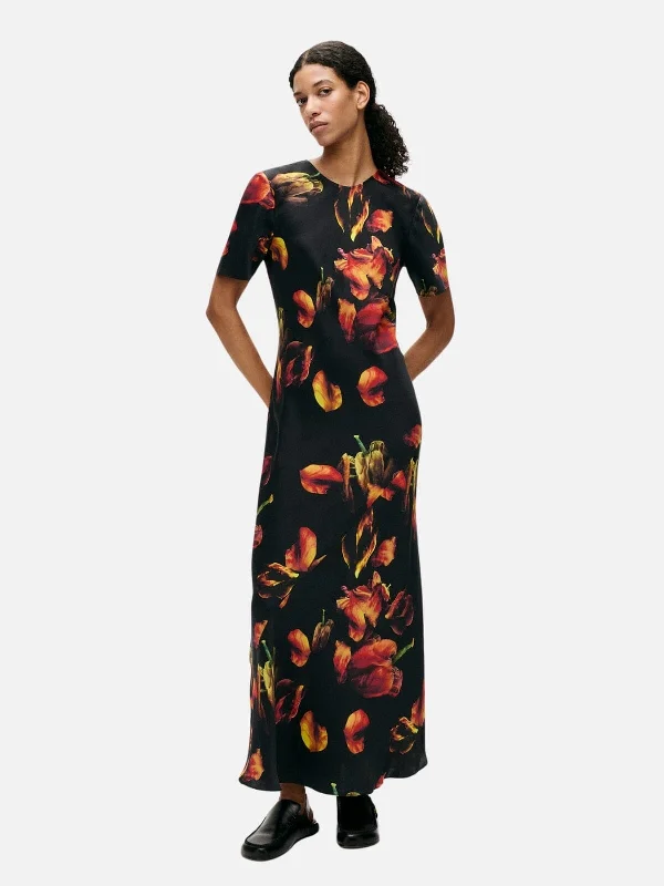 Short Sleeve Bias Dress - Tulipa Black