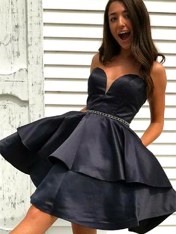Sweetheart Neck Short Black Prom Dresses, Little Black Formal Evening Graduation Homecoming Dresses Sweetheart Neck Short Black Prom Dresses, Little Black Formal Evening Graduation Homecoming Dresses