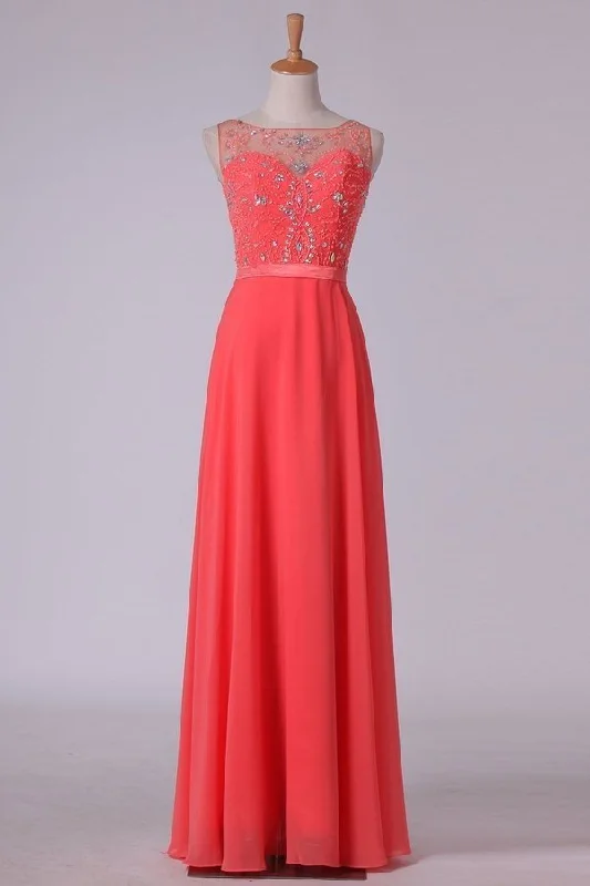 2024 New Arrival Prom Dresses A Line Bateau Chiffon With Ribbon Sweep PRMTN1MA