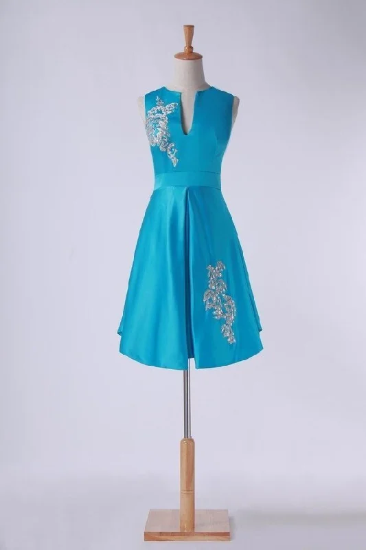 2024 Scoop A Line Prom Dresses Satin With Beading Above P7H8B1D3