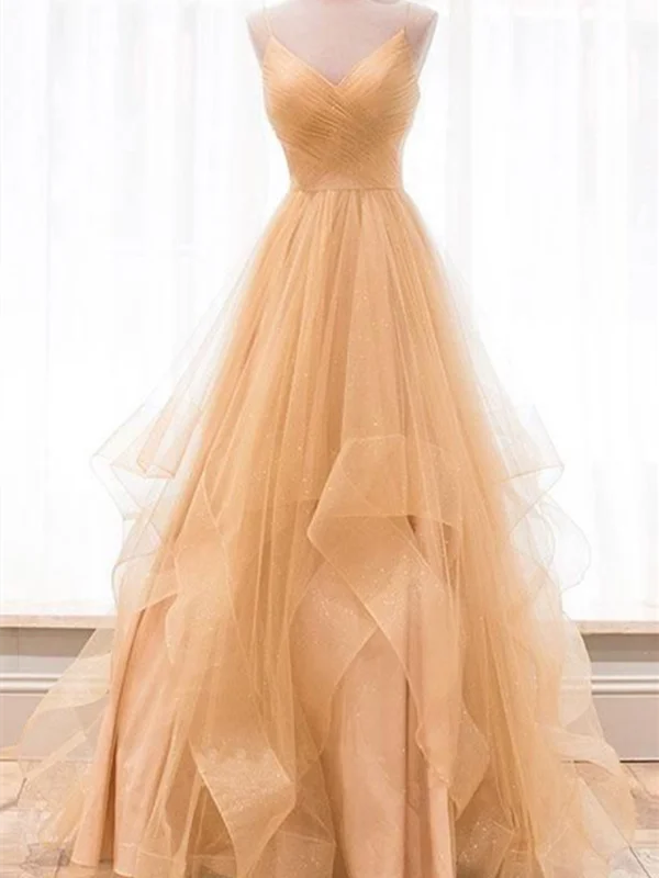 V Neck Champagne Tulle Long Prom Dresses, V Neck Champagne Tulle Long Formal Evening Graduation Dresses V Neck Champagne Tulle Long Prom Dresses, V Neck Champagne Tulle Long Formal Evening Graduation Dresses