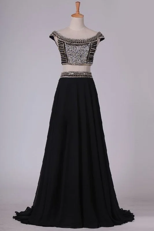 2024 Off The Shoulder Two-Piece A Line Prom Dresses Chiffon With Beading Floor P1QTBTJF 2024 Off The Shoulder Two-Piece A Line Prom Dresses Chiffon With Beading Floor P1QTBTJF