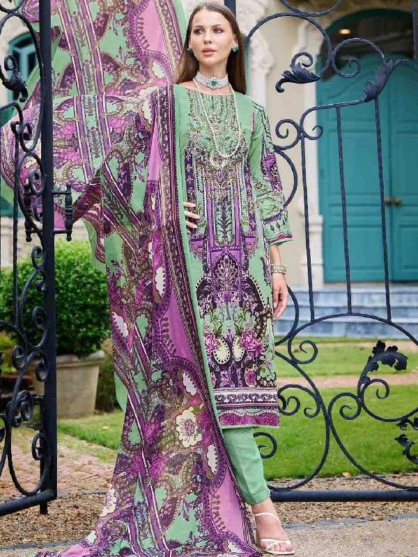 Women's Green Pakistani Print Unstitched Cotton Suit Dress Material