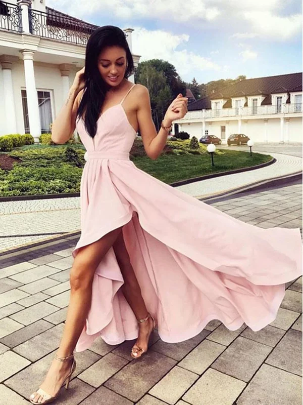 Cute V Neck Pink High Low Prom Dresses, High Low Pink Formal Graduation Evening Dresses Cute V Neck Pink High Low Prom Dresses, High Low Pink Formal Graduation Evening Dresses