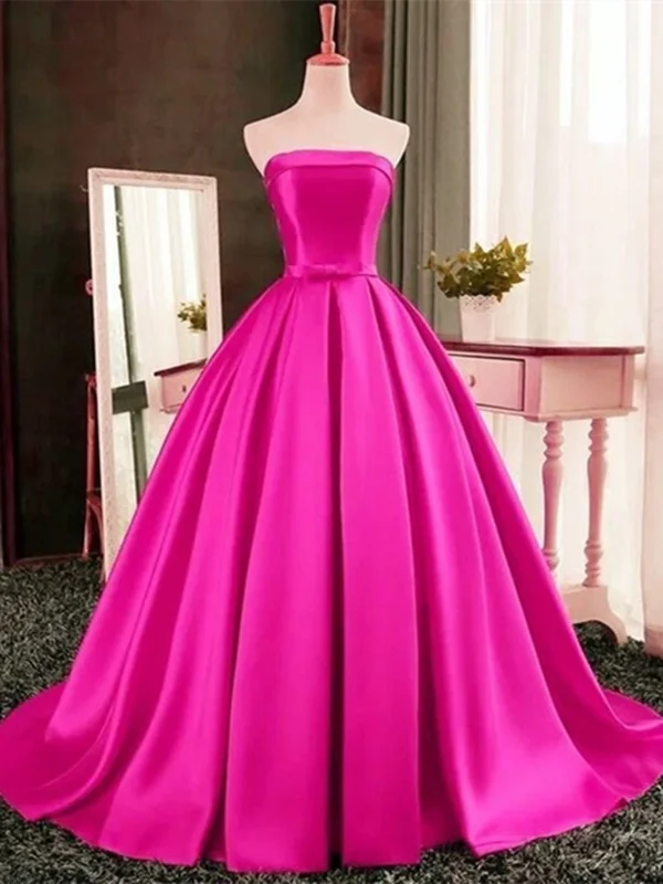 Sexy Pink Strapless Satin Long Ball Gowns Prom Dresses, Pink Strapless Satin Long Formal Evening Dresses Sexy Pink Strapless Satin Long Ball Gowns Prom Dresses, Pink Strapless Satin Long Formal Evening Dresses
