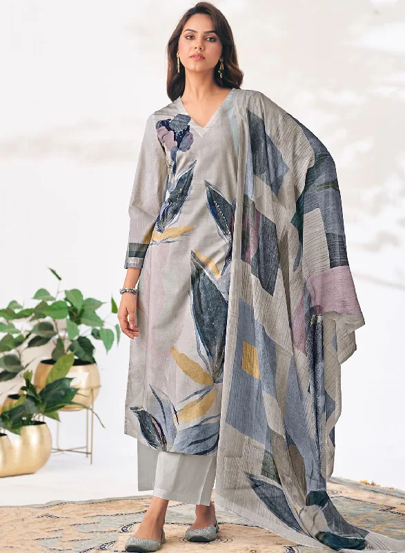 Grey Pure Cotton Lawn Printed Unstitched Suit Dress Material