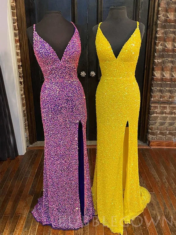 Purple/Yellow Sequin Deep V-neck Sheath Long Evening Prom Dresses, Cheap Custom Prom Dresses, MR7974 Purple/Yellow Sequin Deep V-neck Sheath Long Evening Prom Dresses, Cheap Custom Prom Dresses, MR7974