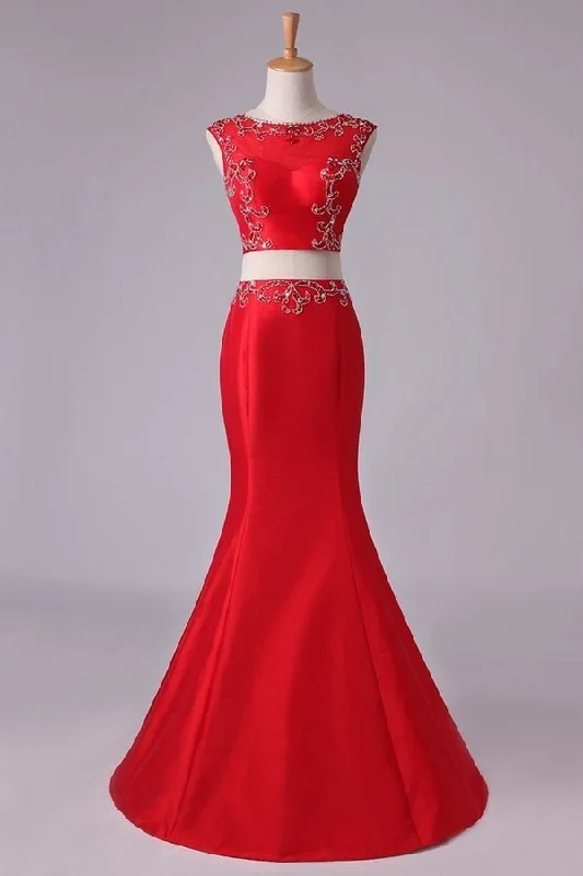 2024 Prom Dresses Two Pieces Bateau Mermaid/Trumpet Beaded Floor-Length Tulle PX2AJZYQ 2024 Prom Dresses Two Pieces Bateau Mermaid/Trumpet Beaded Floor-Length Tulle PX2AJZYQ