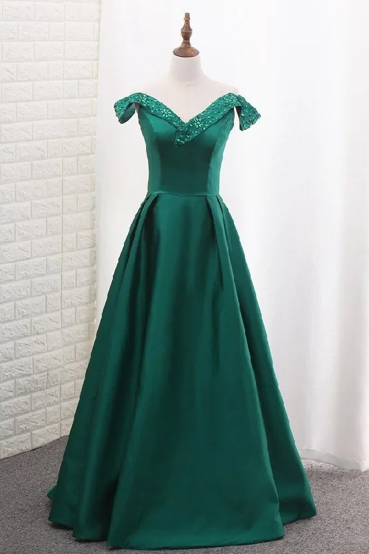 2024 Satin Prom Dresses A Line Off The Shoulder With PBYDTZYP