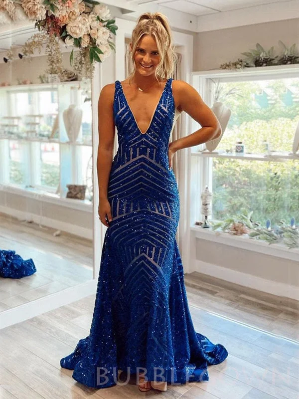 Royal Blue Sequin Deep V-neck Mermaid Long Evening Prom Dresses, Cheap Custom Prom Dresses, MR7939 Royal Blue Sequin Deep V-neck Mermaid Long Evening Prom Dresses, Cheap Custom Prom Dresses, MR7939