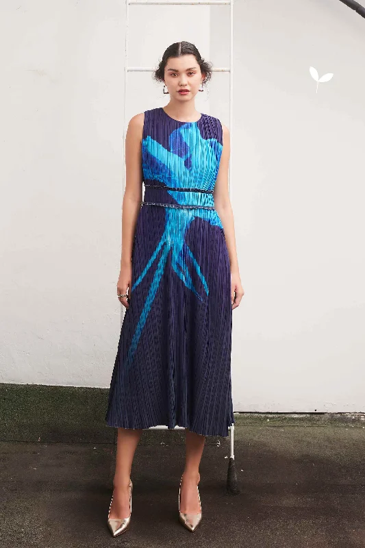 Sleeveless Pleated Column Dress (Mexican Primrose Willow)