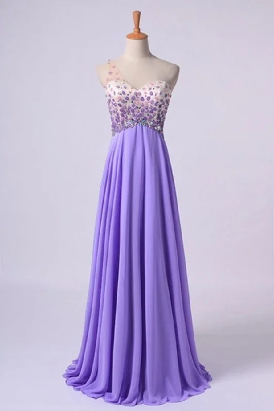 2024 Romantic Prom Dresses A Line One Shoulder With Beadings Tulle And Chiffon PMSQYH51 2024 Romantic Prom Dresses A Line One Shoulder With Beadings Tulle And Chiffon PMSQYH51