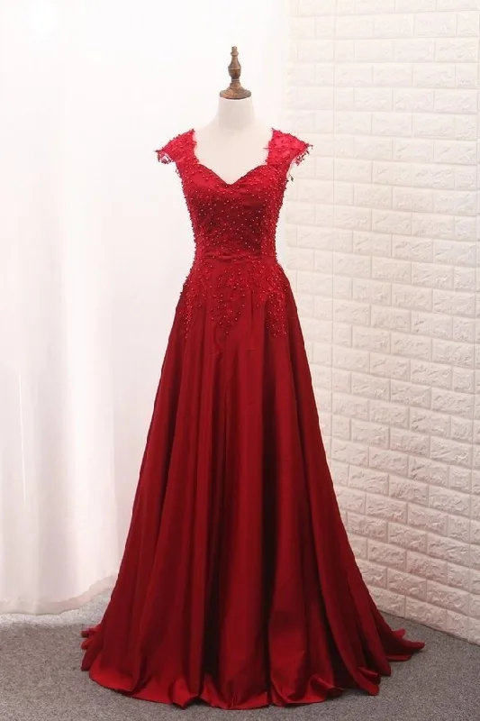 2024 Satin Straps Prom Dresses A Line With Applique And PZ9NLHBA