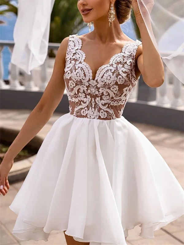 A Line V Neck White Lace Short Prom Dresses, Short White Lace Formal Graduation Homecoming Dresses A Line V Neck White Lace Short Prom Dresses, Short White Lace Formal Graduation Homecoming Dresses