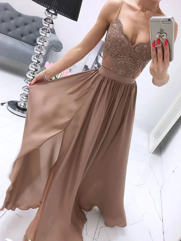 V Neck Champagne Chiffon Sweetheart Lace Long Prom Dresses, Champagne Lace Long Formal Evening Dresses V Neck Champagne Chiffon Sweetheart Lace Long Prom Dresses, Champagne Lace Long Formal Evening Dresses