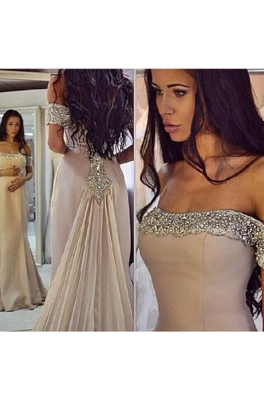 2024 Satin Off The Shoulder Prom Dresses Satin With P7FDYZ4H