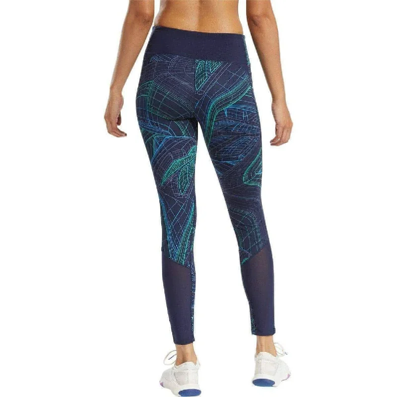 Reebok Lux Perform Mid Rise Womens Long Training Tights - Navy