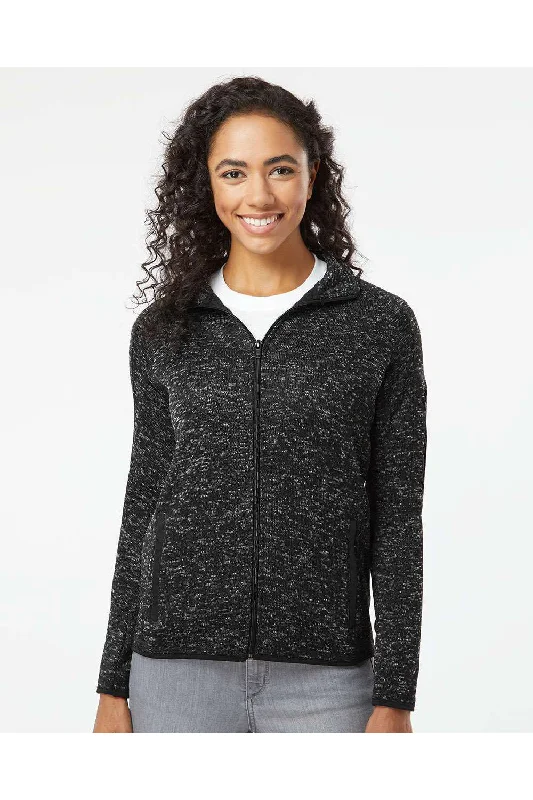 Burnside Womens Sweater Knit Full Zip Jacket - Heather Black - NEW