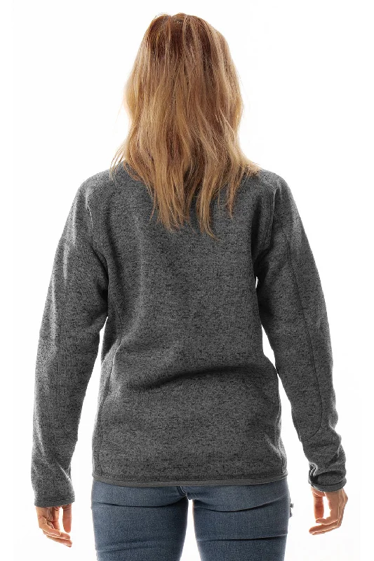 Burnside Womens Sweater Knit Full Zip Jacket - Heather Charcoal Grey - NEW