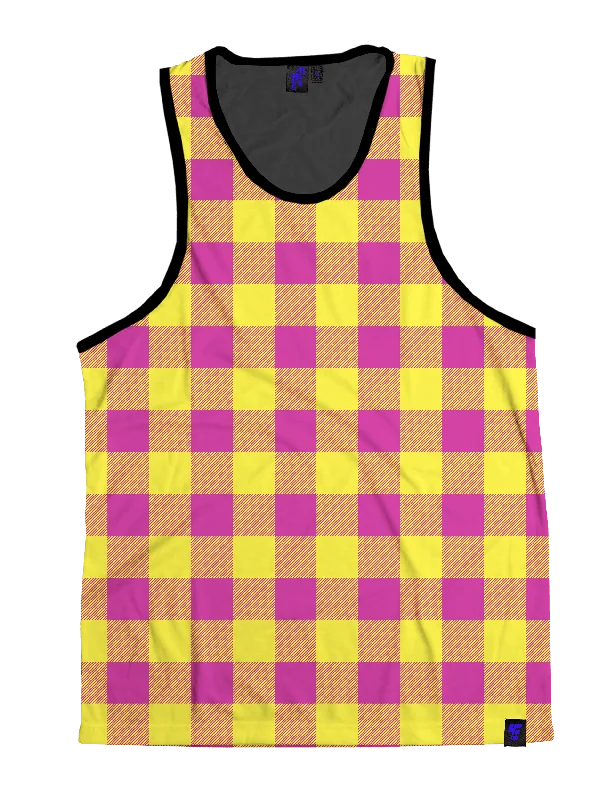 Neon Pink & Yellow Plaid Unisex Tank Top