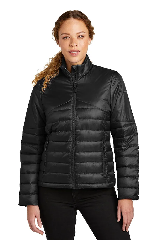 Eddie Bauer Womens Water Resistant Quilted Full Zip Jacket - Deep Black