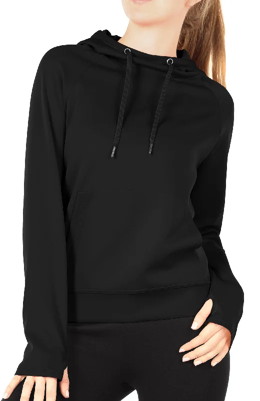 icyzone Workout Hoodie for Women - Athletic Running Pullover Long Sleeve Shirts with Pocket and Thumb Holes