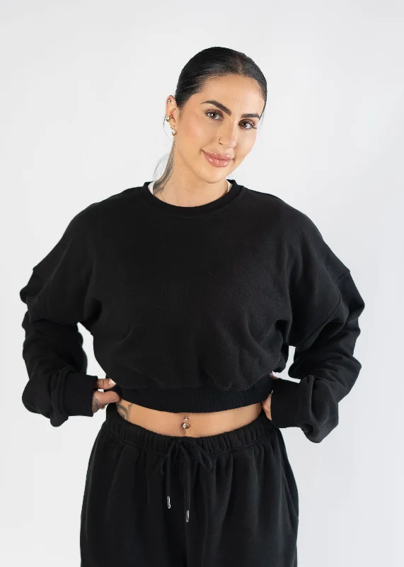 Lounge Cropped Crewneck | Black