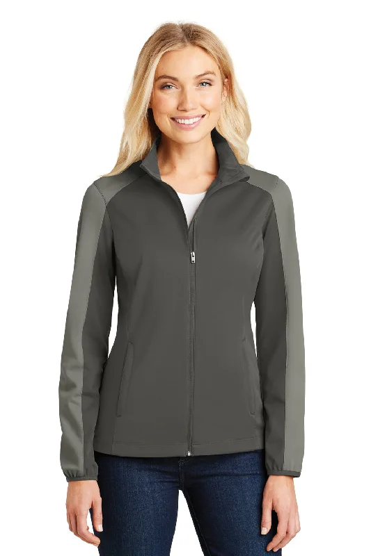 Port Authority Womens Active Wind & Water Resistant Full Zip Jacket - Steel Grey/Rogue Grey - Closeout