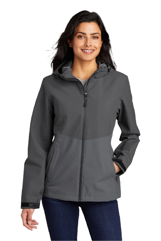 Port Authority Womens Tech Wind & Water Resistant Full Zip Hooded Rain Jacket - Storm Grey/Shadow Grey