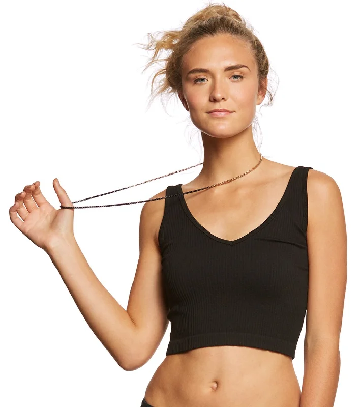 Free People Solid Rib Brami Yoga Crop Top Black