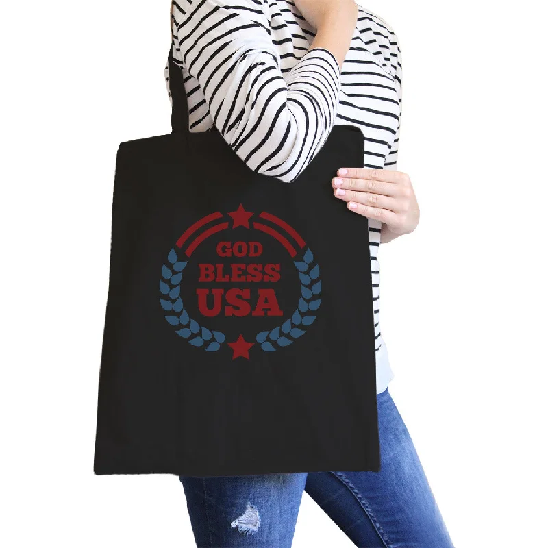 God Bless USA Black Eco-Friendly Patriotic Design Canvas Bag Cotton