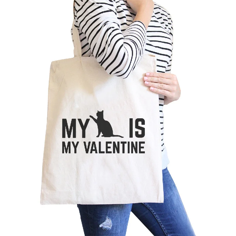 My Cat Is My Valentine Natural Canvas Bag  Gift Ideas For Cat Lover