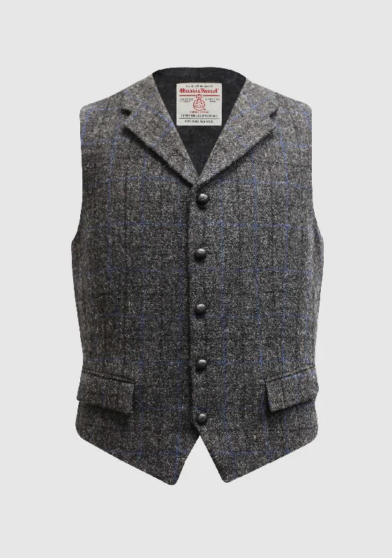 Angus Waistcoat - Grey/Blue Check Classic Black Waistcoat Vest