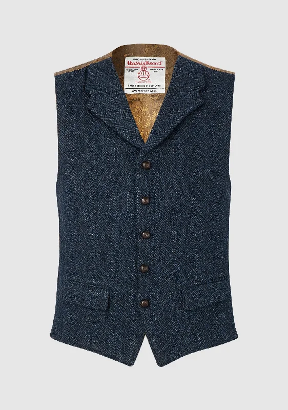 Angus Waistcoat - Navy Herringbone Comfortable Fleece Waistcoat Jacket