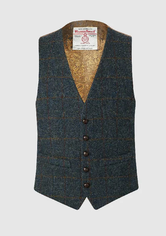 Iain Waistcoat - Blue Multi Elegant Cashmere Waistcoat Vest