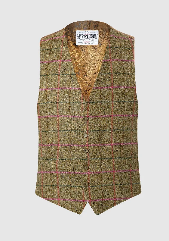 Iain Waistcoat - Green/Pink Cozy Wool Blend Waistcoat
