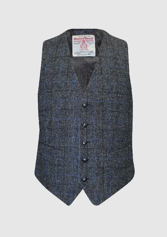 Iain Waistcoat - Grey/Blue Check Classic Trench Waistcoat Jacket