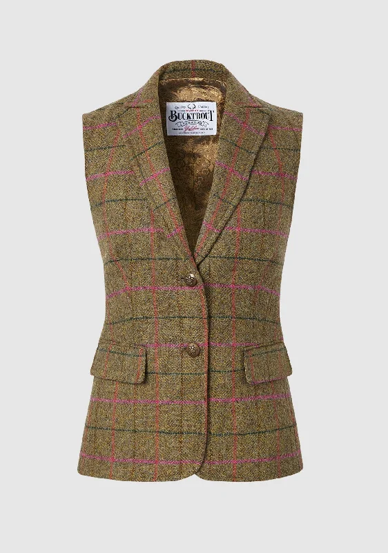 Pippa Waistcoat - Pink Check Stylish Quilted Waistcoat Vest