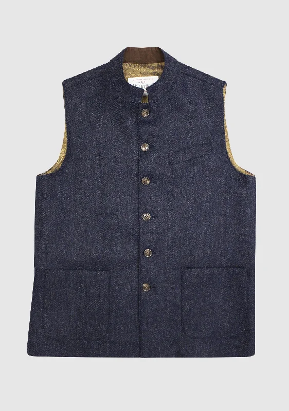 William Nehru Waistcoat - Blue Comfortable Long Waistcoat Jacket