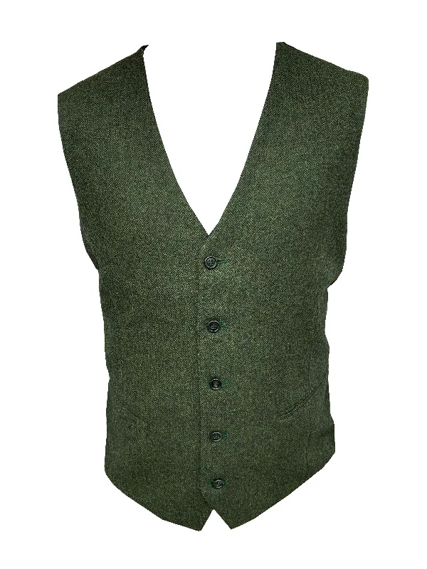 Women's Green Tweed Waistcoat Trendy Zip-Up Waistcoat Jacket